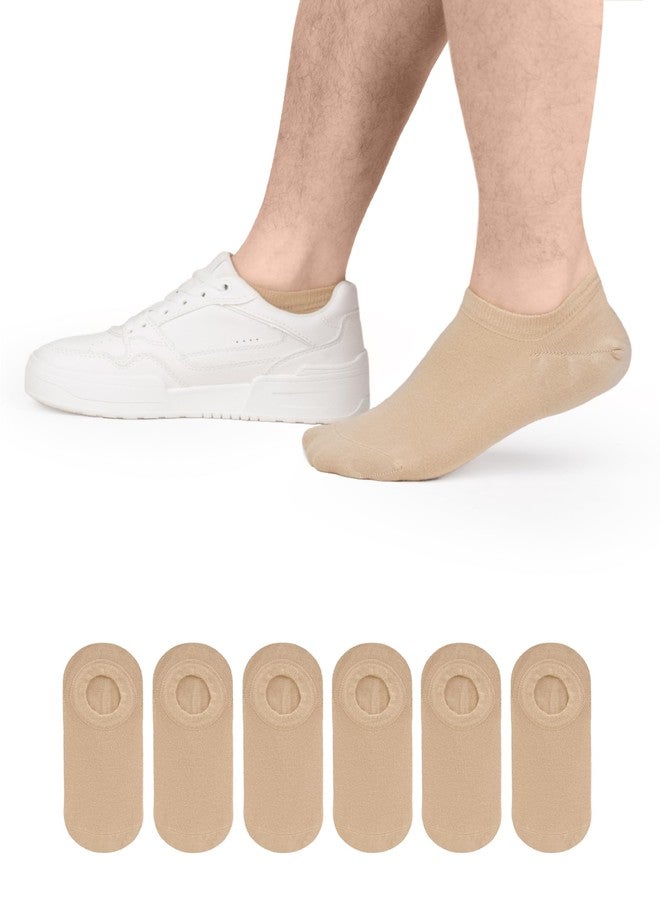 Hugh Ugoli Men Rayon No Show Socks, Non Slip, Liner Socks, Thin, Soft, Seamless, Low Cut, Beige, Shoe Size 8-11, 6 Pairs - Image 1